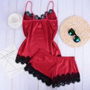 2-piece Red satin with Lace sleepwear